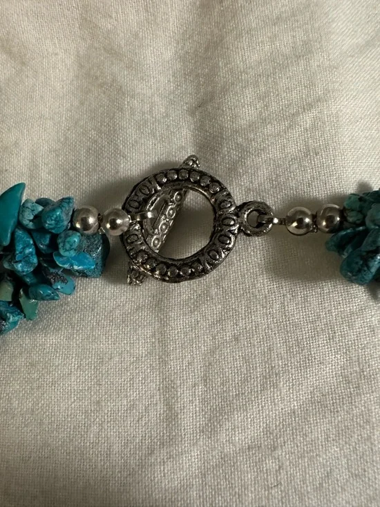 Vintage Genuine Turquoise Chip Beaded Statement Necklace 925s Clasp Never Worn - Picture 3 of 3